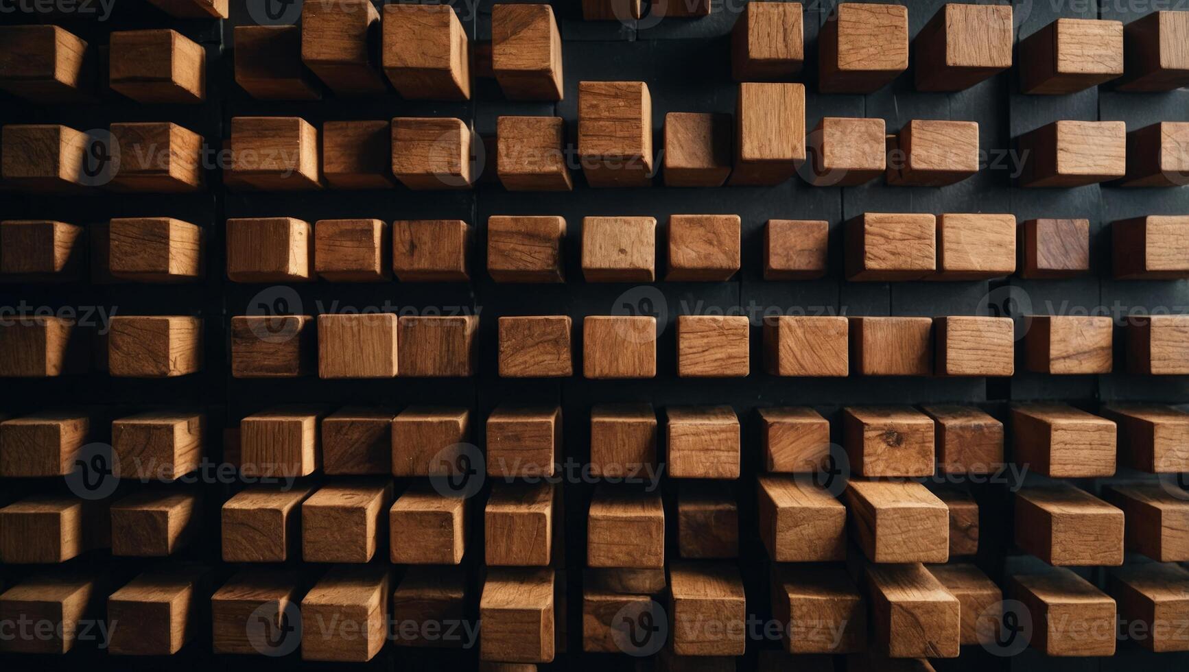 A wall constructed entirely of wooden blocks, creating a unique and sturdy structure. photo