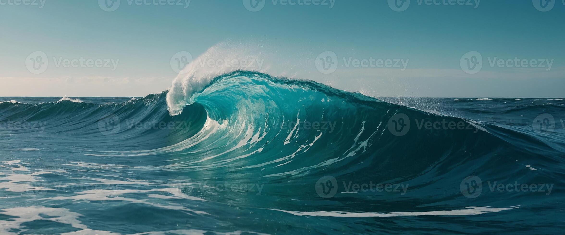 Abstract, wave and ocean landscape of rough seas for wallpaper, background and backdrop Turquoise, blue and vibrant environmental mockup for poster design, climate disaster and eco friendly. photo