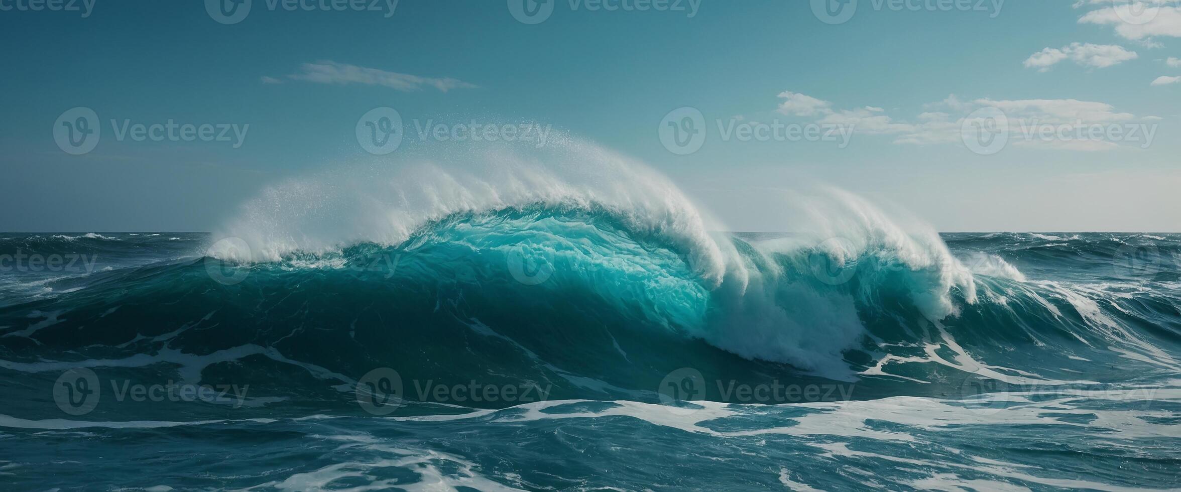 Abstract, wave and ocean landscape of rough seas for wallpaper, background and backdrop Turquoise, blue and vibrant environmental mockup for poster design, climate disaster and eco friendly. photo