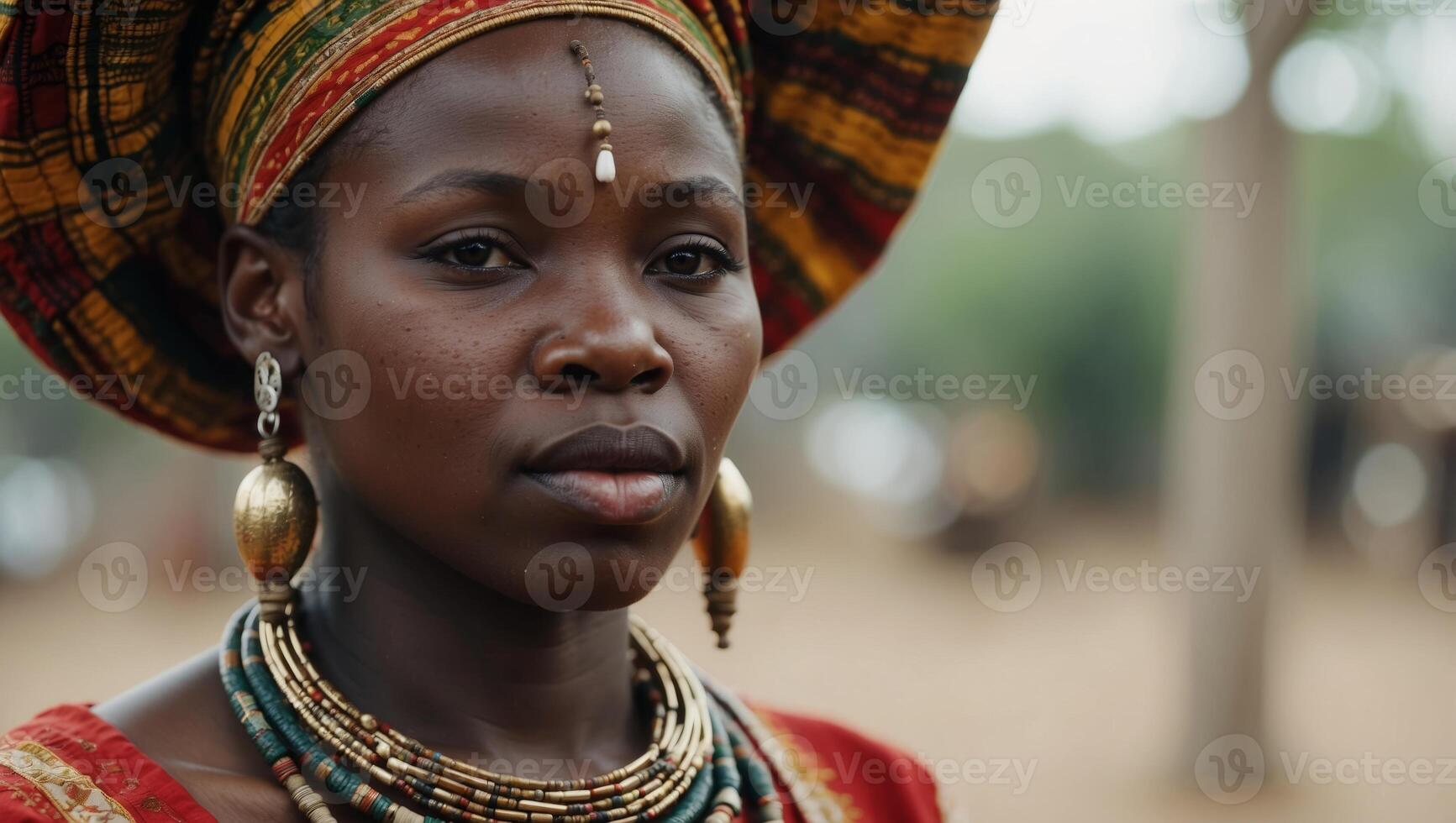 African woman in traditional clothing on white. photo
