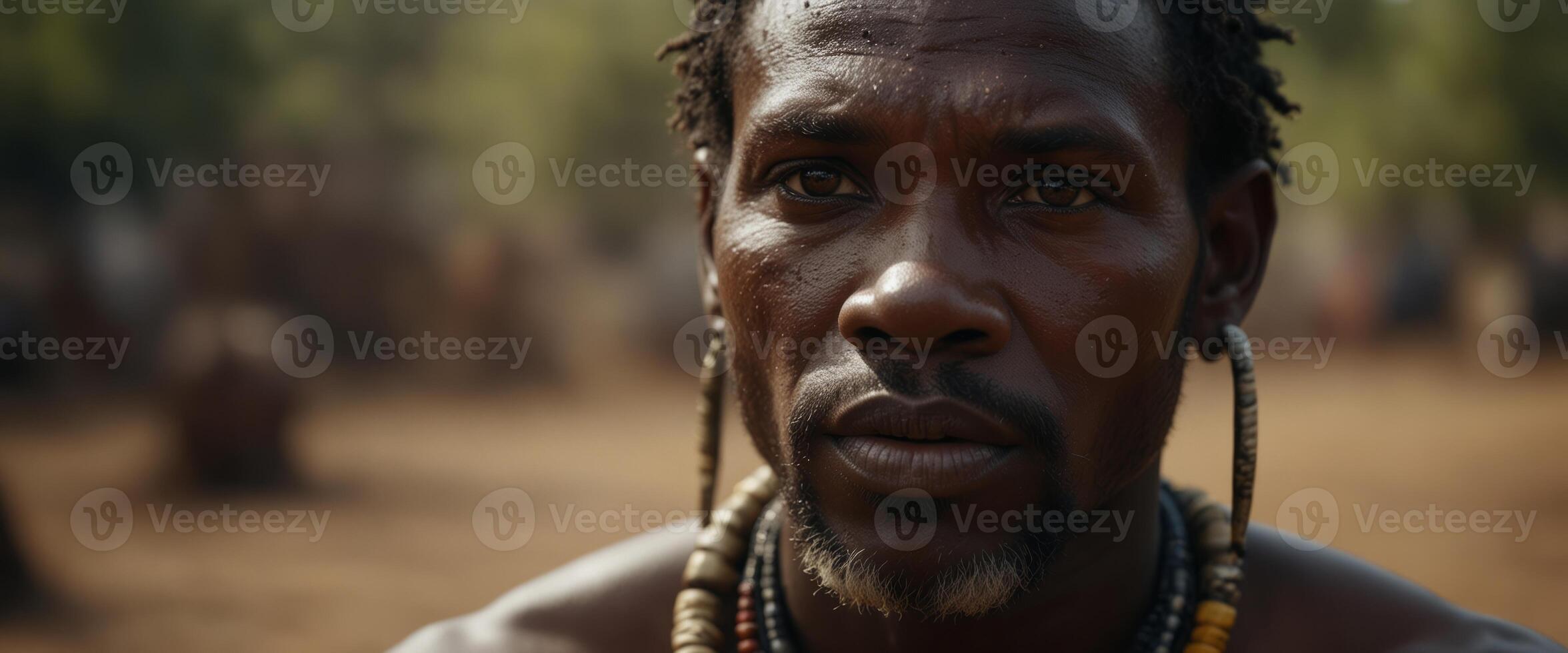 African tribe mans with traditional face coloring. photo
