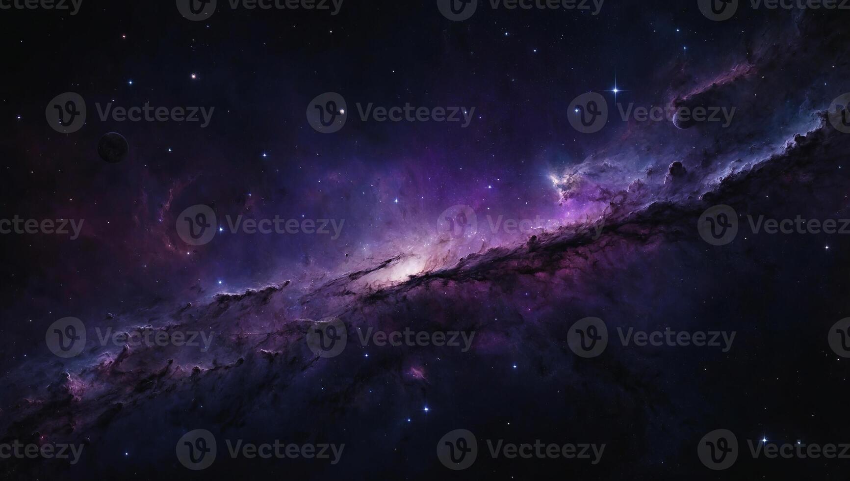 An artistic representation of outer space, where diagonal slices of black and dark purple create a cosmic backdrop, dotted with stars and enhanced with nebula-like textures. photo