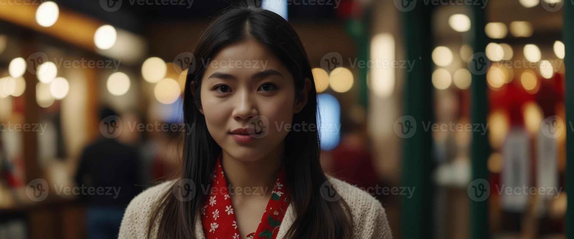 Asian woman choosing gift shop on Christmas and happy new year holidays. photo
