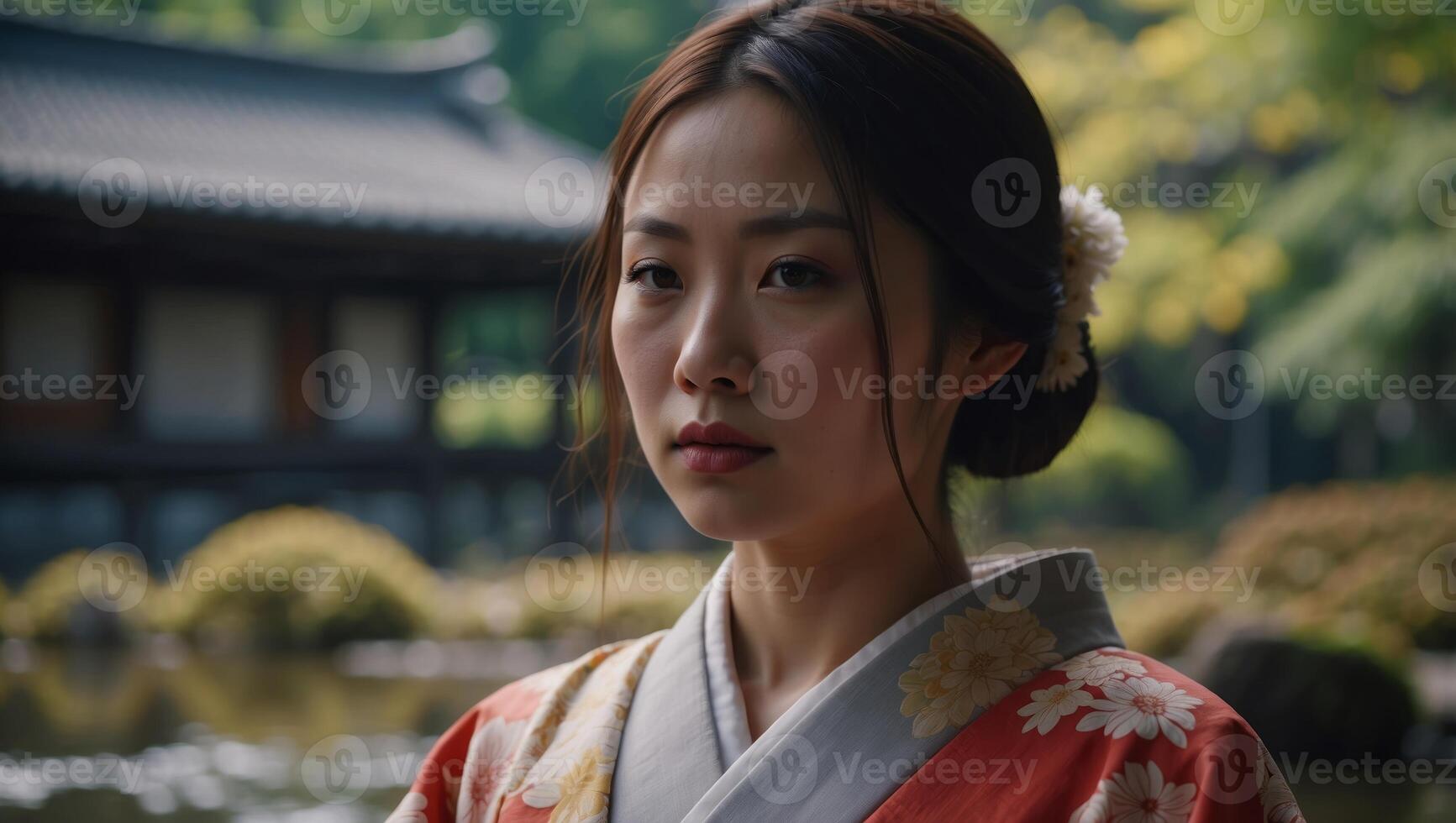 Asian woman in traditional japanese kimono outdoors. photo