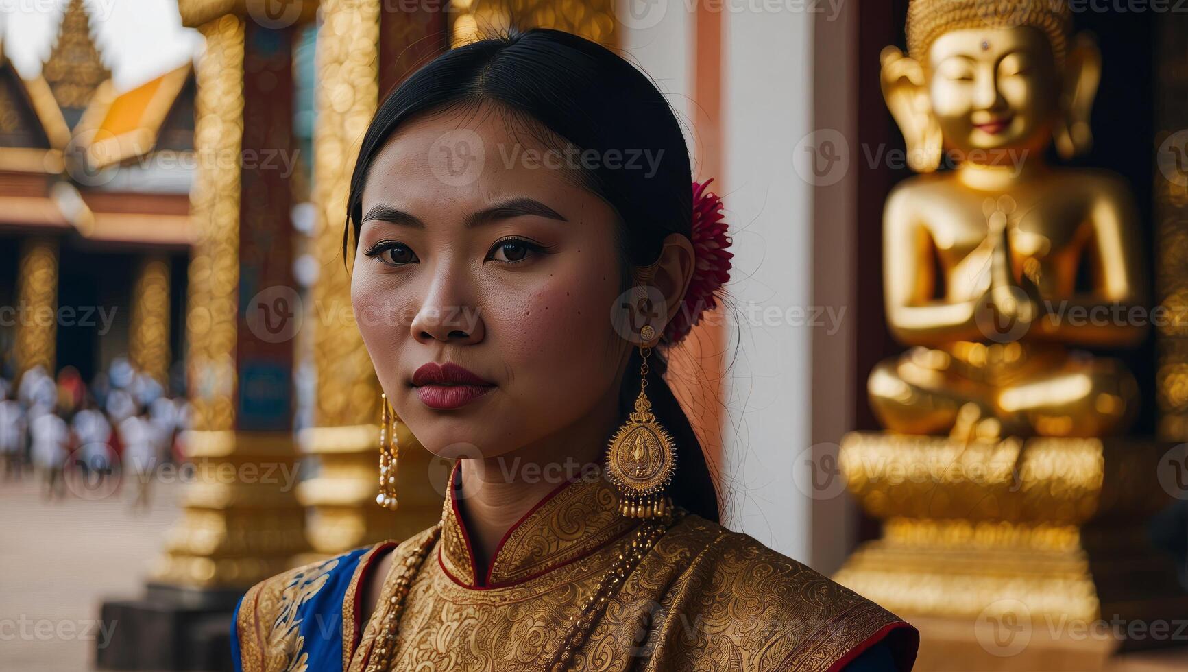 Asian woman wearing laos traditional at Phra that luang in Vientiane, Laos. photo