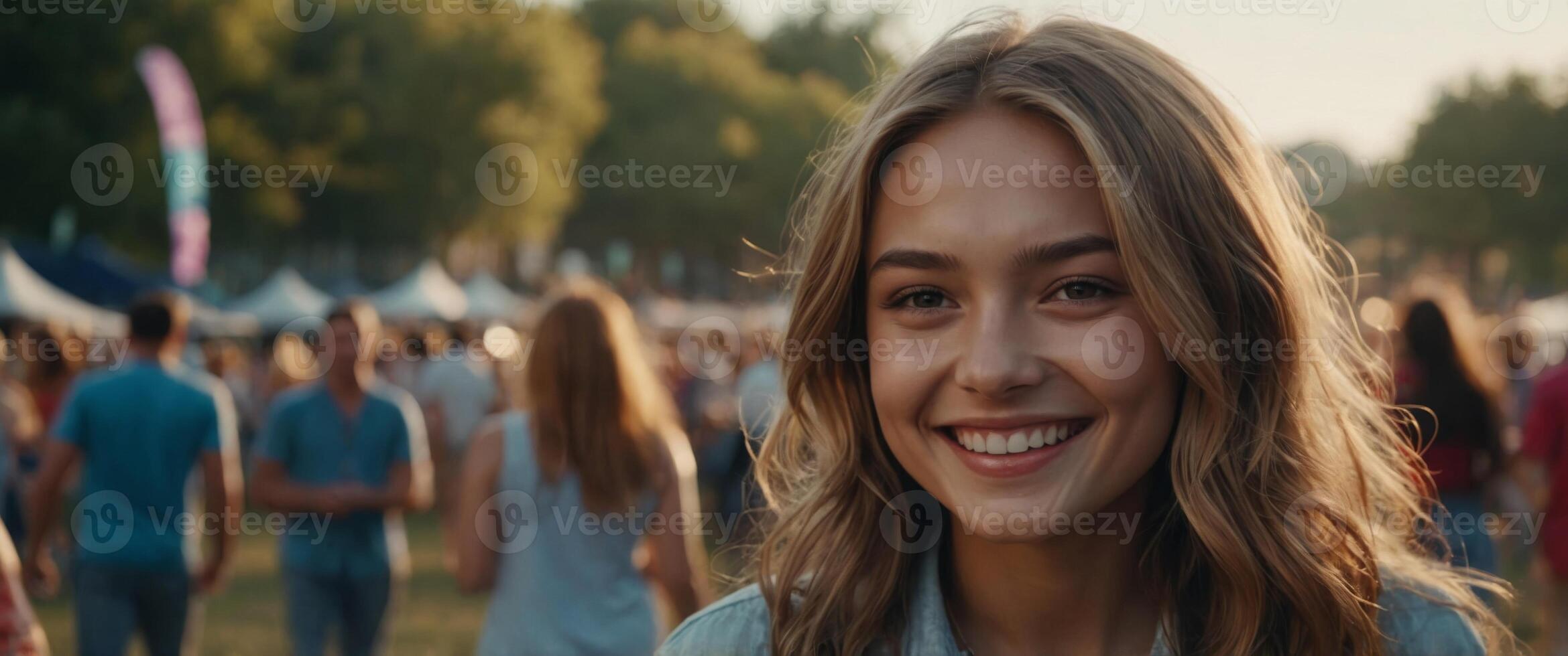 Beautiful happy girl at the summer festival. photo