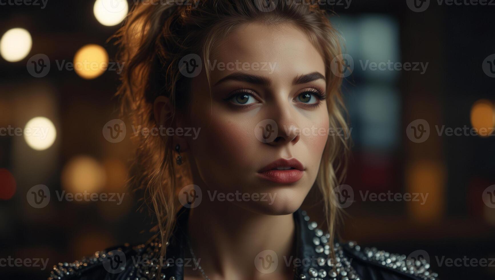 Beautiful young woman glam rock style fashion and make up. photo