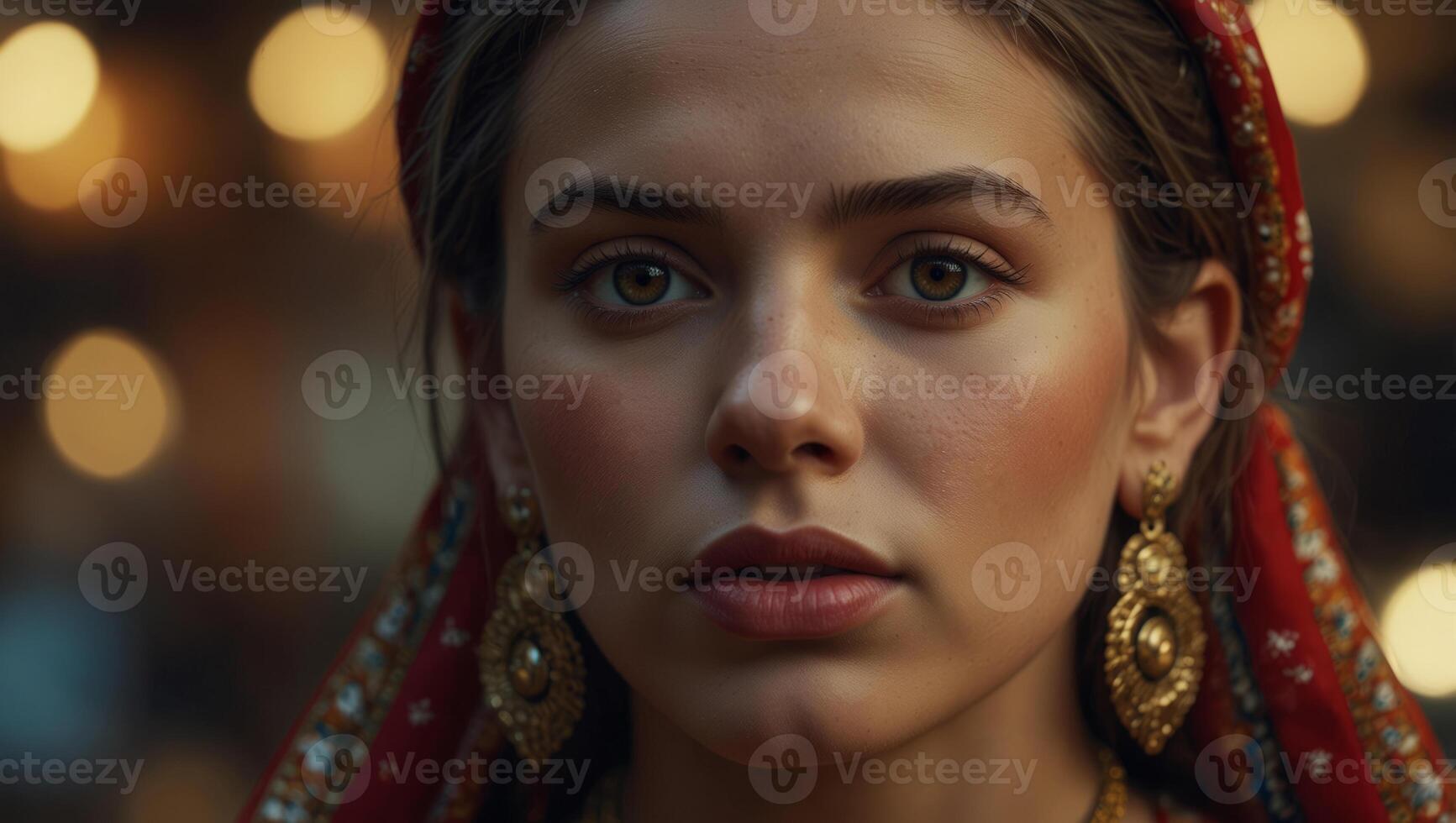 Beautiful young woman in ethnic dress close up. photo