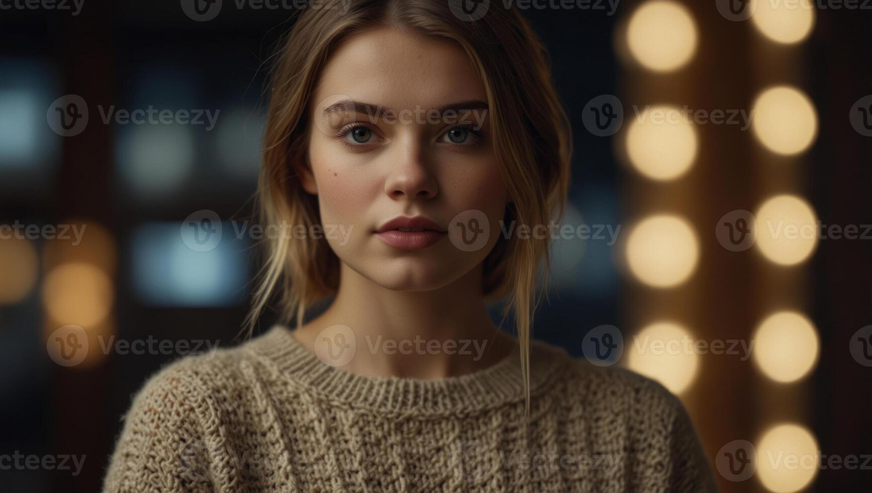 Beautiful young woman wearing sweater standing. photo