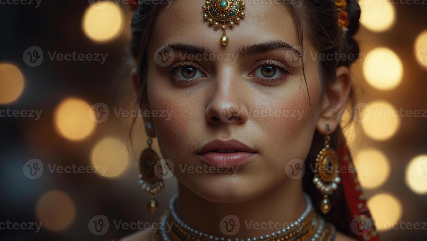 Beautiful young woman in ethnic dress close up. photo