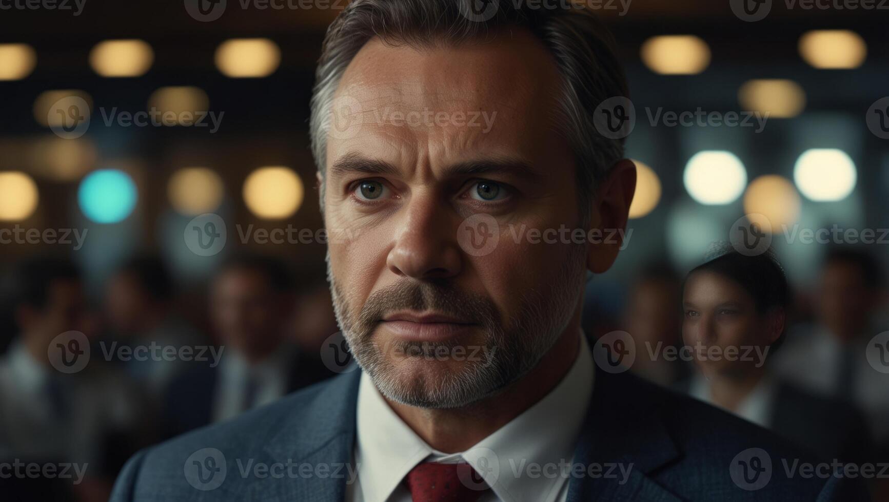 Businessman looks far for the future with internet network effect. photo