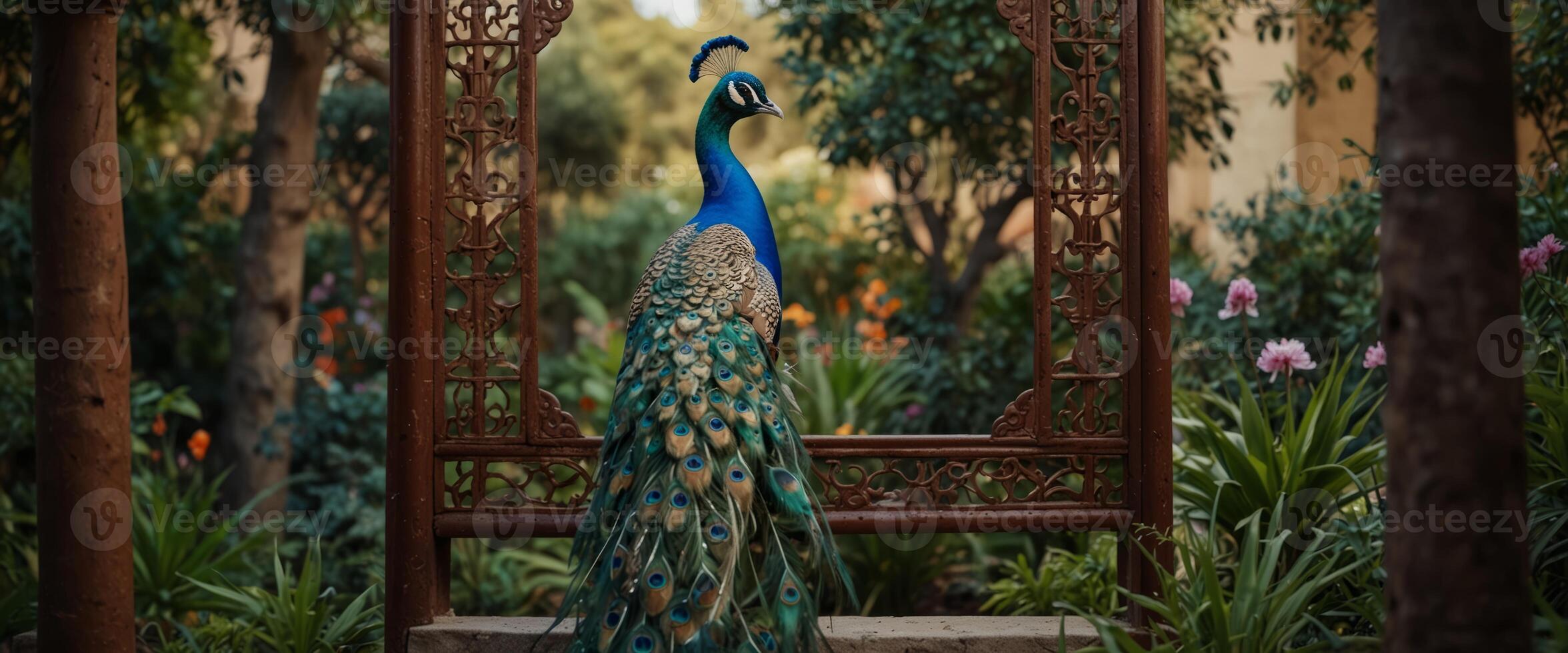 Chinoiseries peacock, Birds Palace garden royal Wallpaper moroccan decorative garden with peacock frame. photo