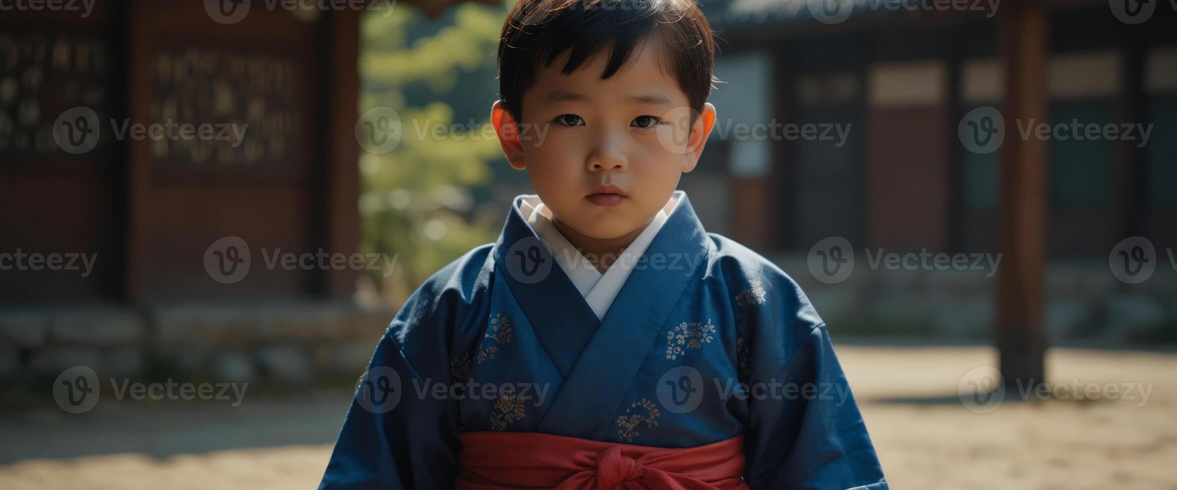 Cute little boy in korean traditional costume. photo