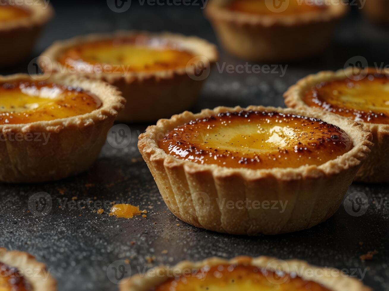 Egg tart, traditional Portuguese dessert, pastel de nata Pasteis de Belem is a Portuguese egg custard tart pastry dusted with cinnamon. photo