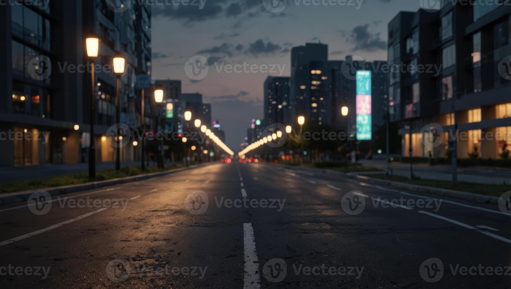 Empty road with future smart city background. photo