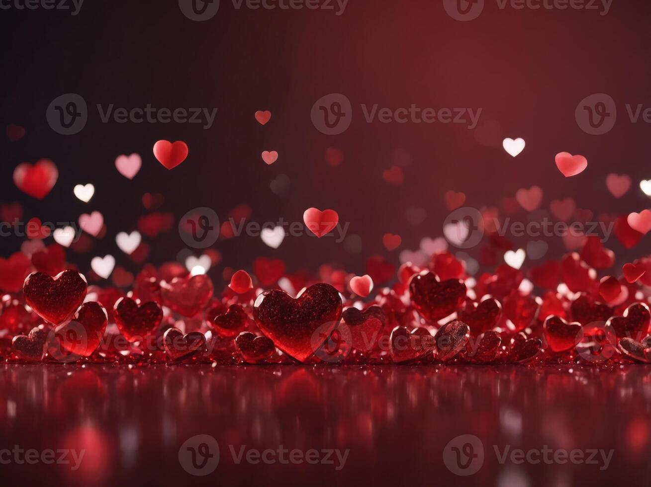 Floating Hearts Bokeh - Elongated Panoramic Red Background in a Valentine's Day Concept. photo