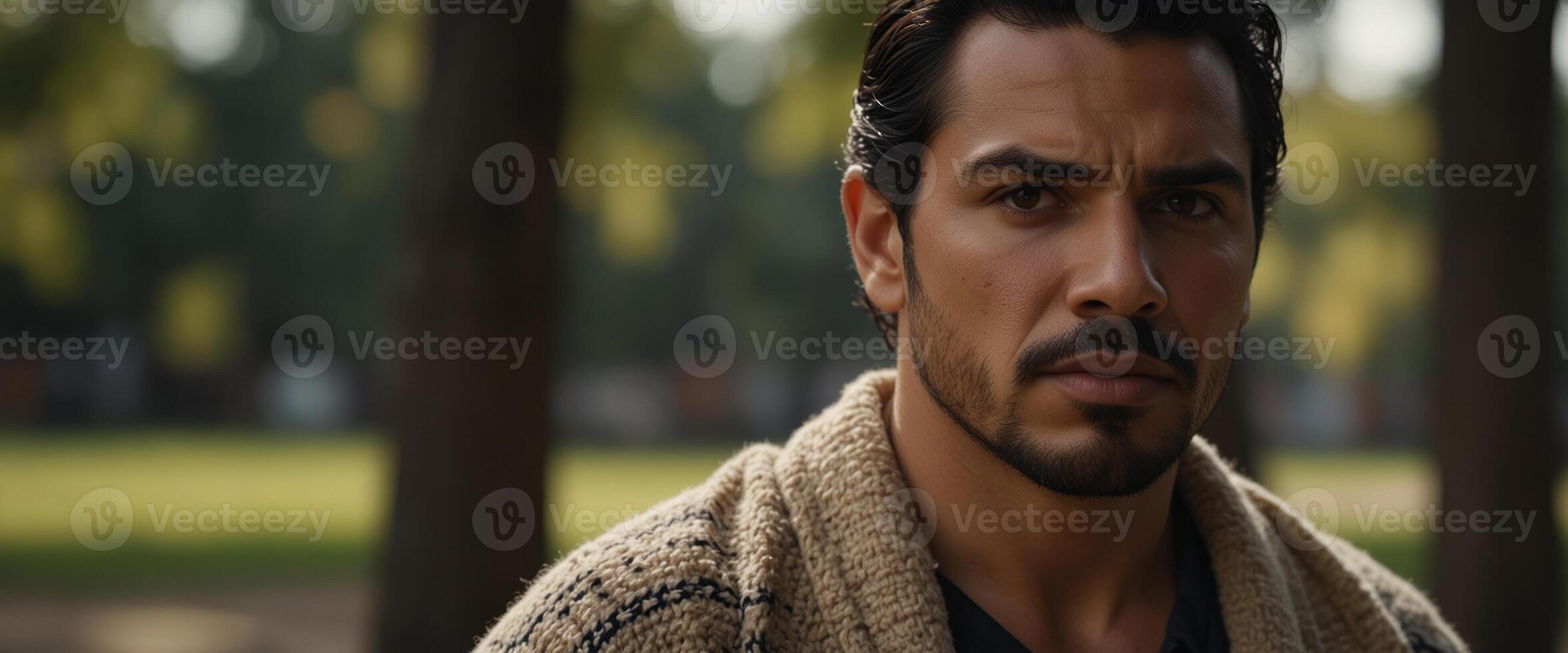 Good looking Hispanic man wearing a ruana. photo