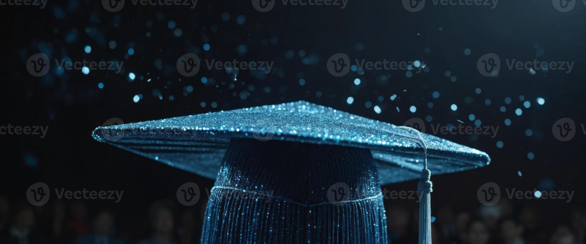 Hologram graduation Holographic projection of the graduate's cap Flickering energy flux of particles Scientific design education. photo
