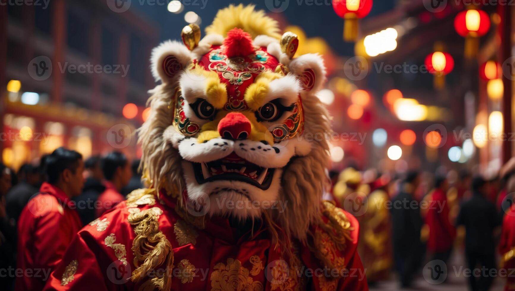 Lion Dance in Chinese New Year Celebration. photo