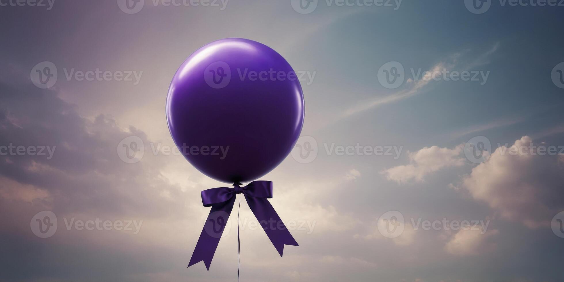 Purple ballon with purple ribbon for World cancer awareness, a Domestic Violence, Leprosy awareness. photo