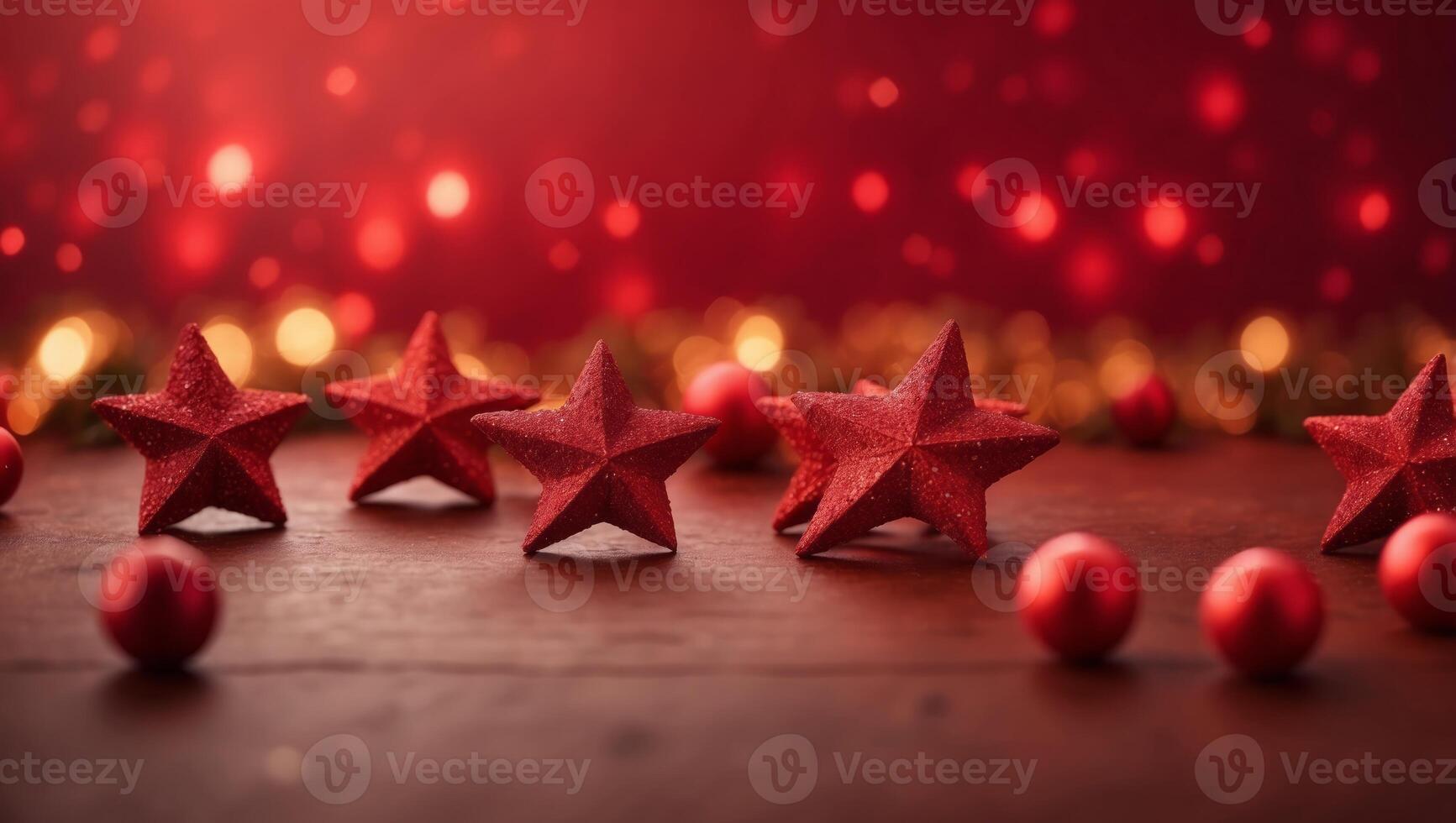 Red stars shapes at the top on red background Christmas winter holiday concept flat lay top view with copy space. photo
