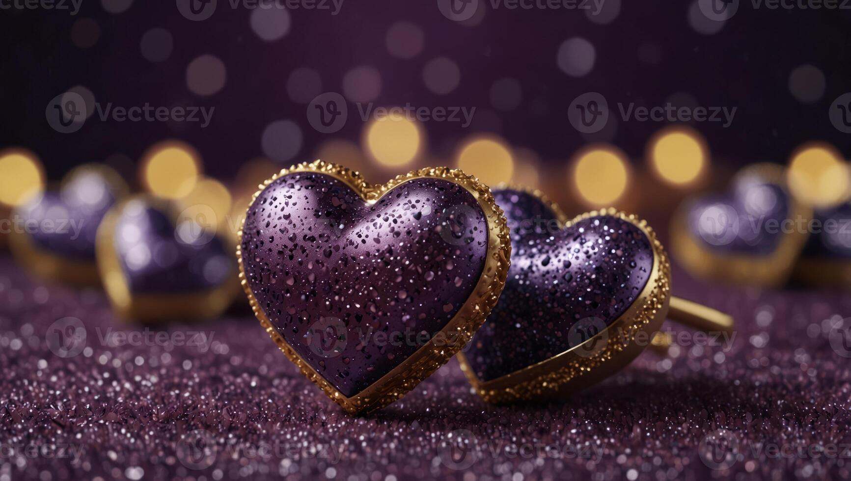 Shiny sparkling Hearts With Lace On Purple Glitter Background With Sparkles - Valentine's Day Concept. photo
