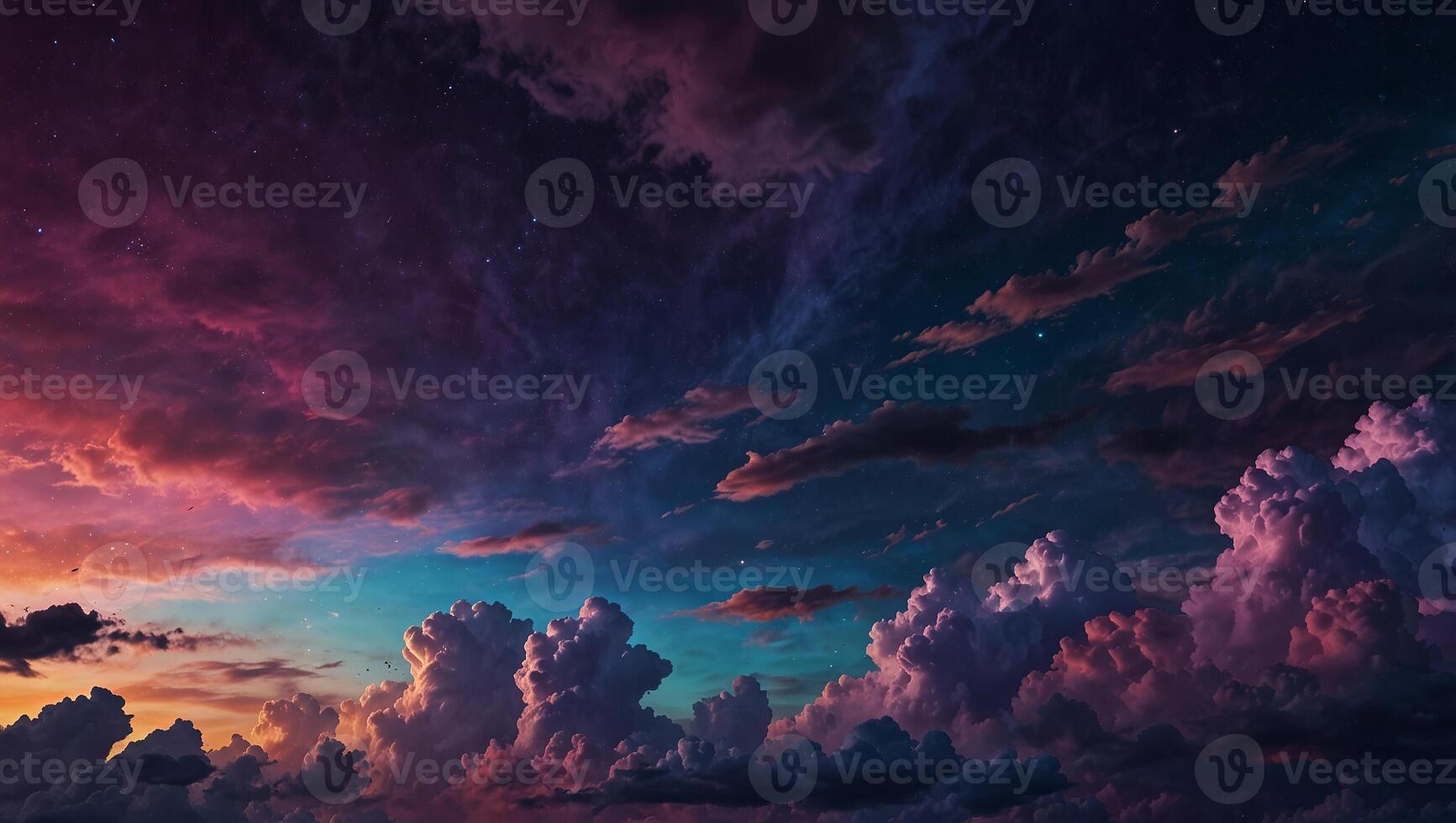 abstract fantasy background of colorful sky with neon clouds, Colorful banner of purple and blue. photo