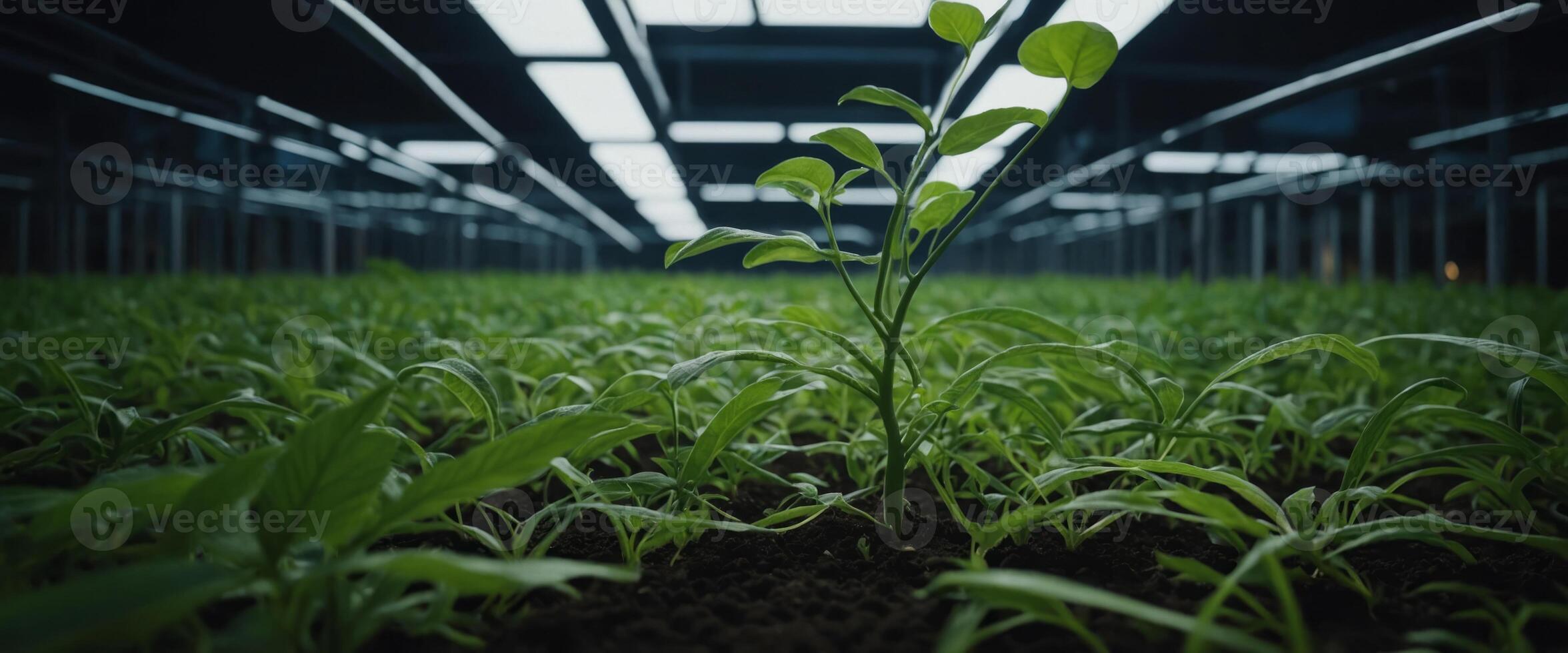 agricultural biotechnology concept with DNA helices intertwining with plants, symbolizing genetic enhancement. photo