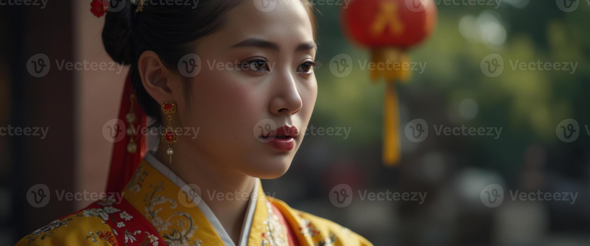 beautiful asian woman in traditional Chinese dress costume. photo