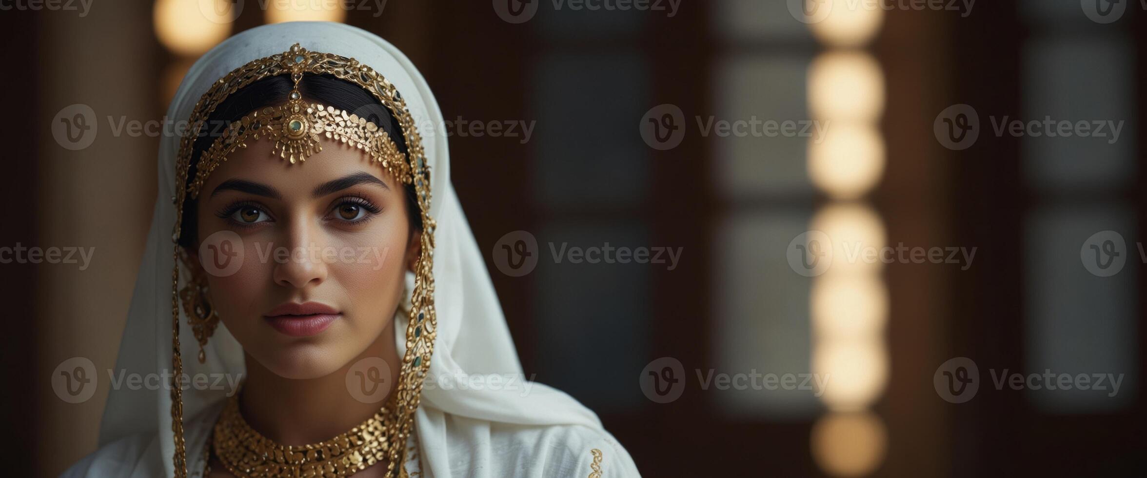 beautiful arabian lady wearing traditional islamic outfit. photo