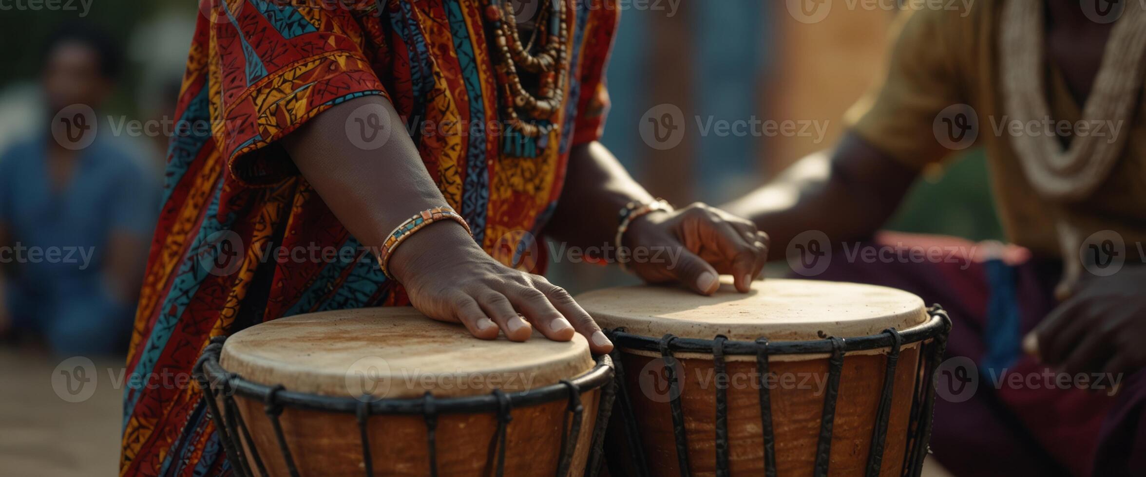 continuous line of man with traditional African ethnic drum, djembe. photo