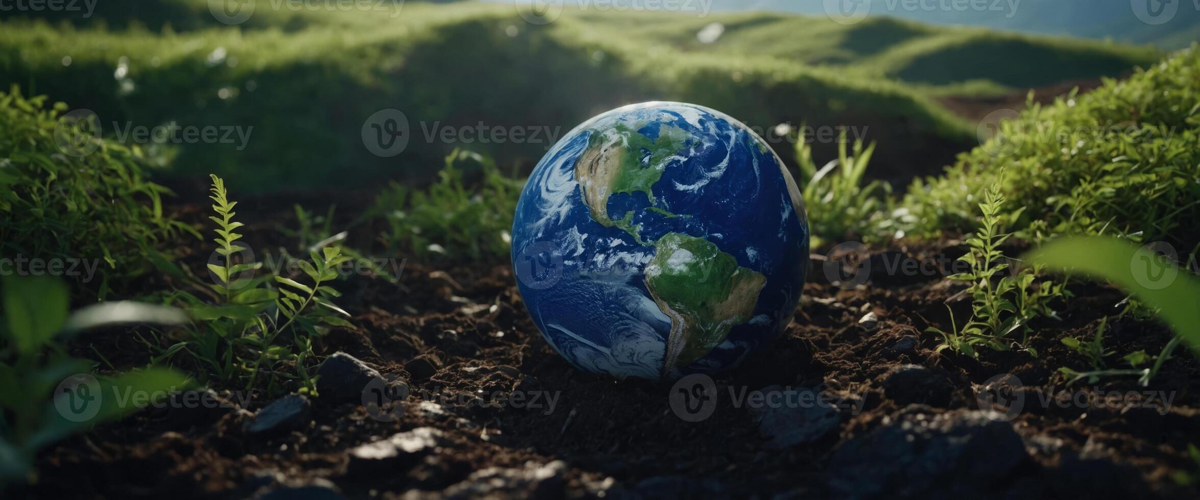 ecology concept with blue earth with copy space. photo