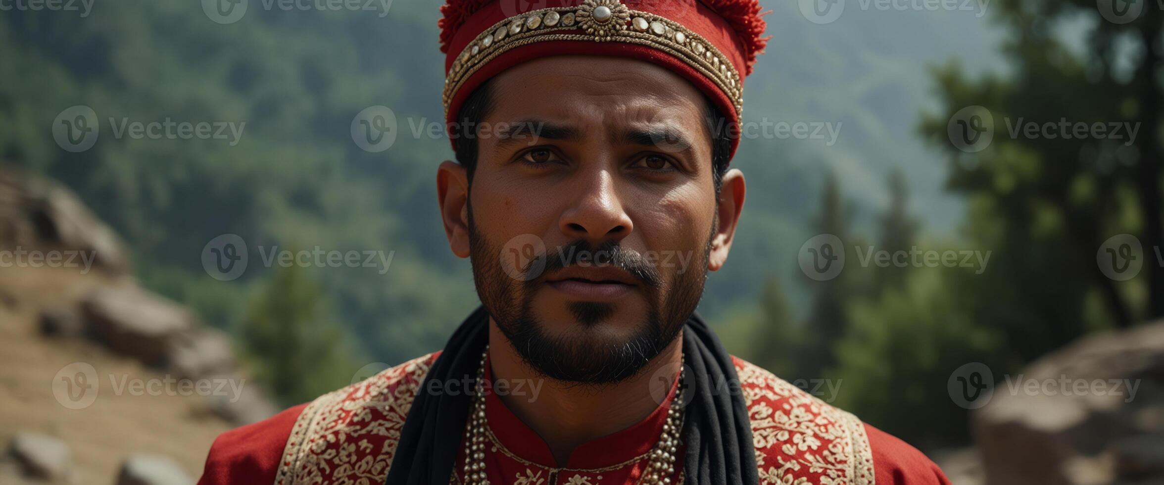 exited man of Himachal Pradesh in traditional dress. photo