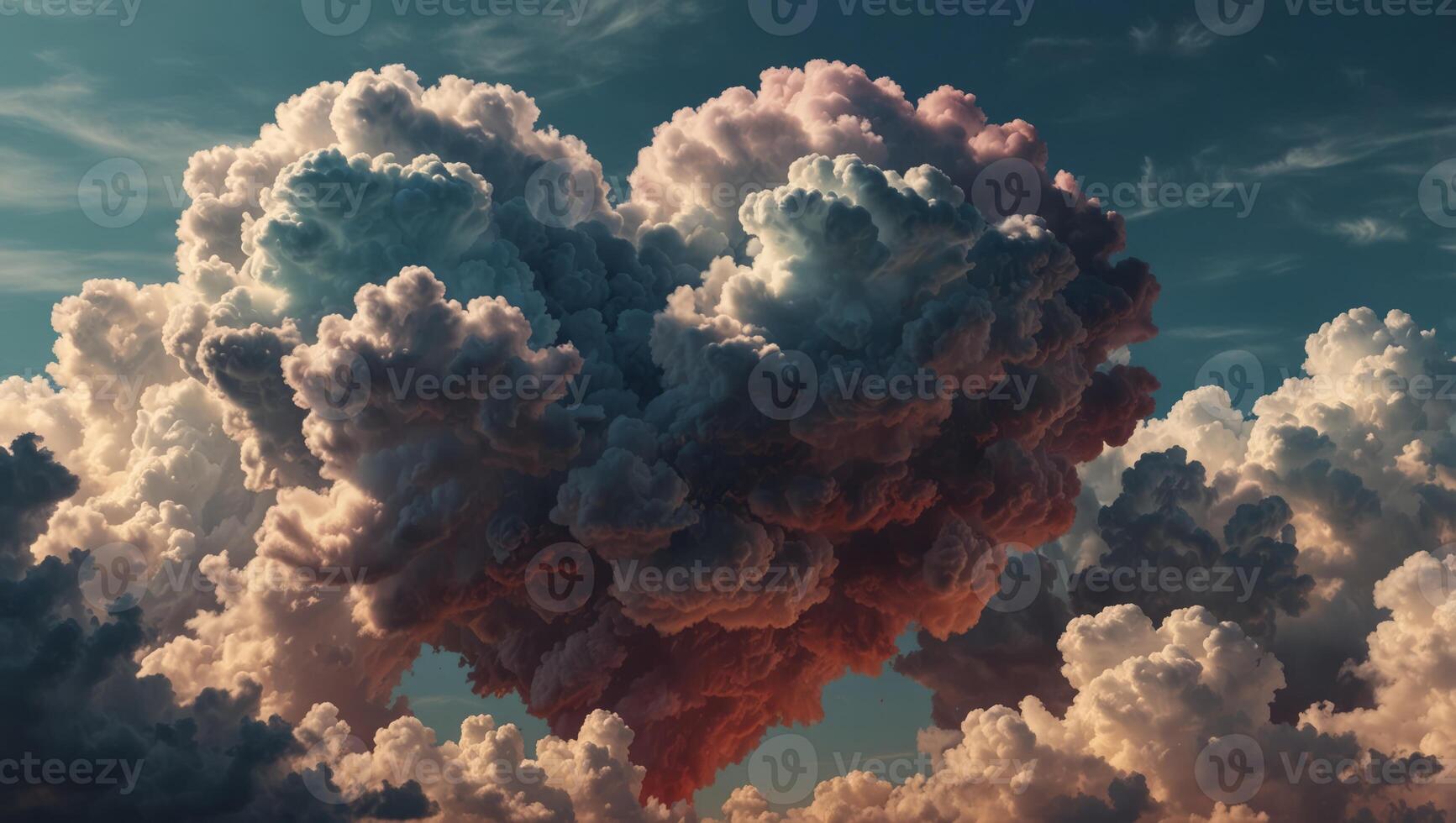heart made of clouds in the sky with pastel colors love concept beautiful colorful valentine day heart in the clouds as abstract background. photo