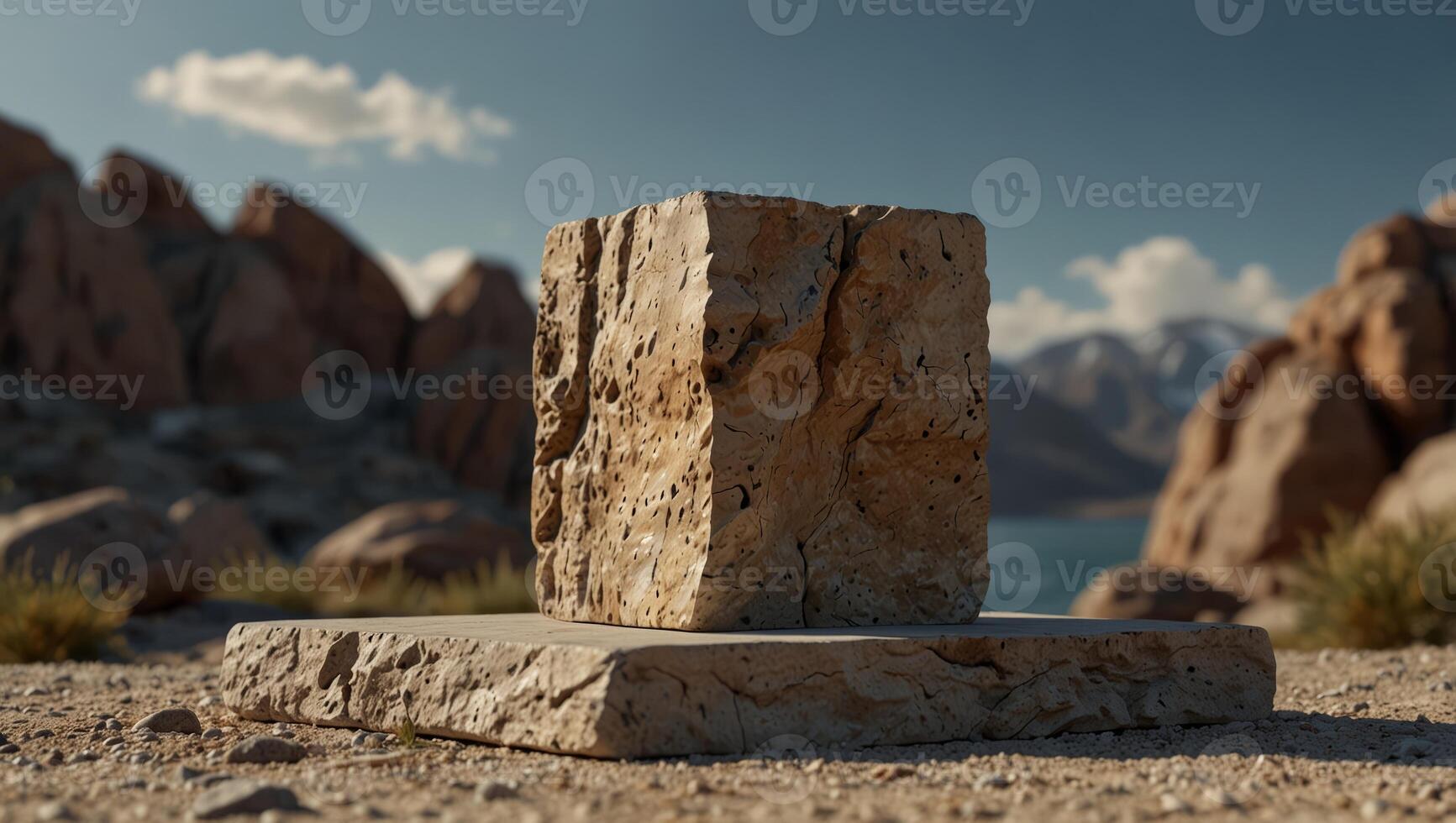 rock podium for product presentation Natural beauty pedestal, relaxation and health,. photo