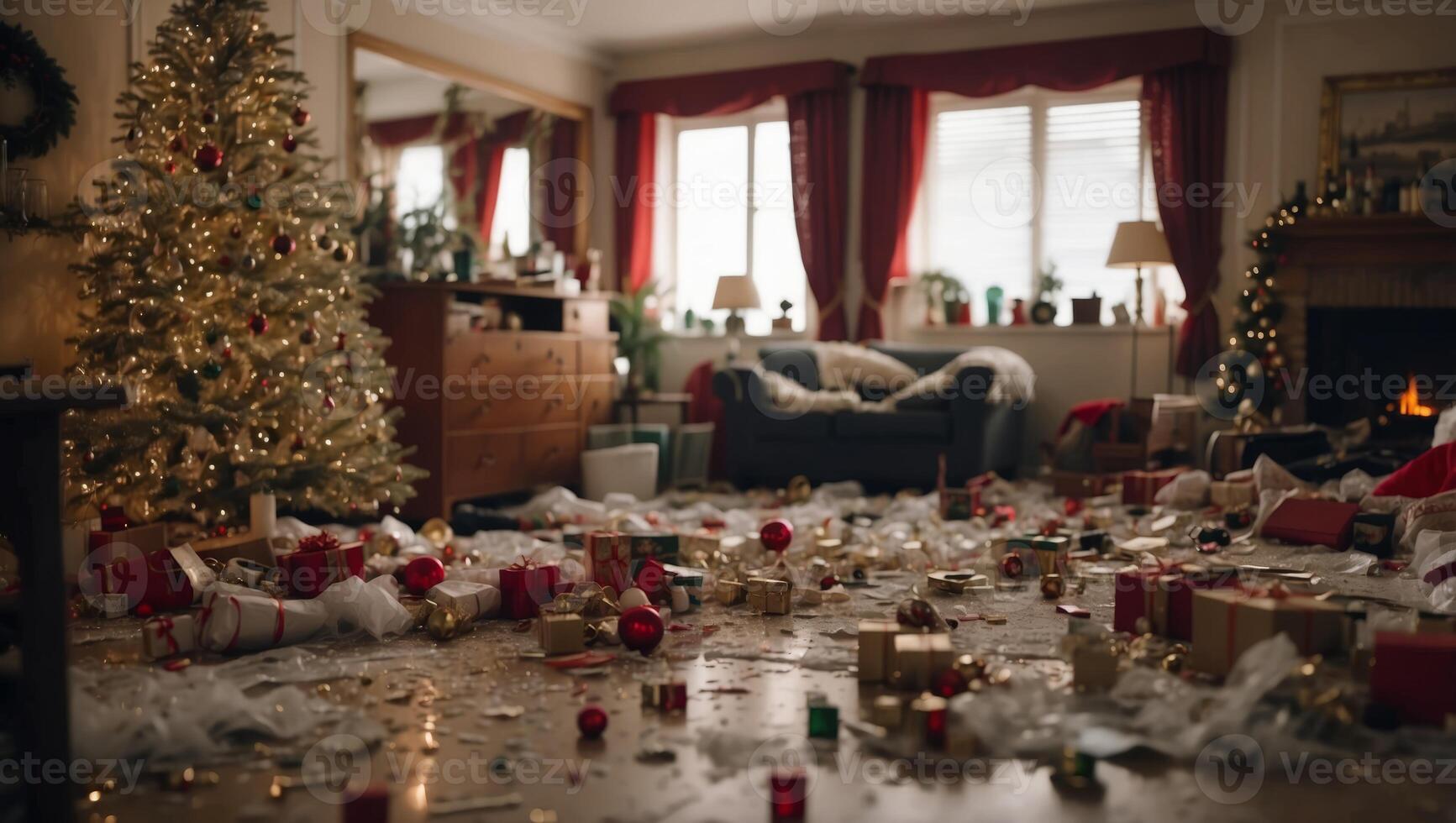 the mess in the room after the Christmas and New Year holidays. photo