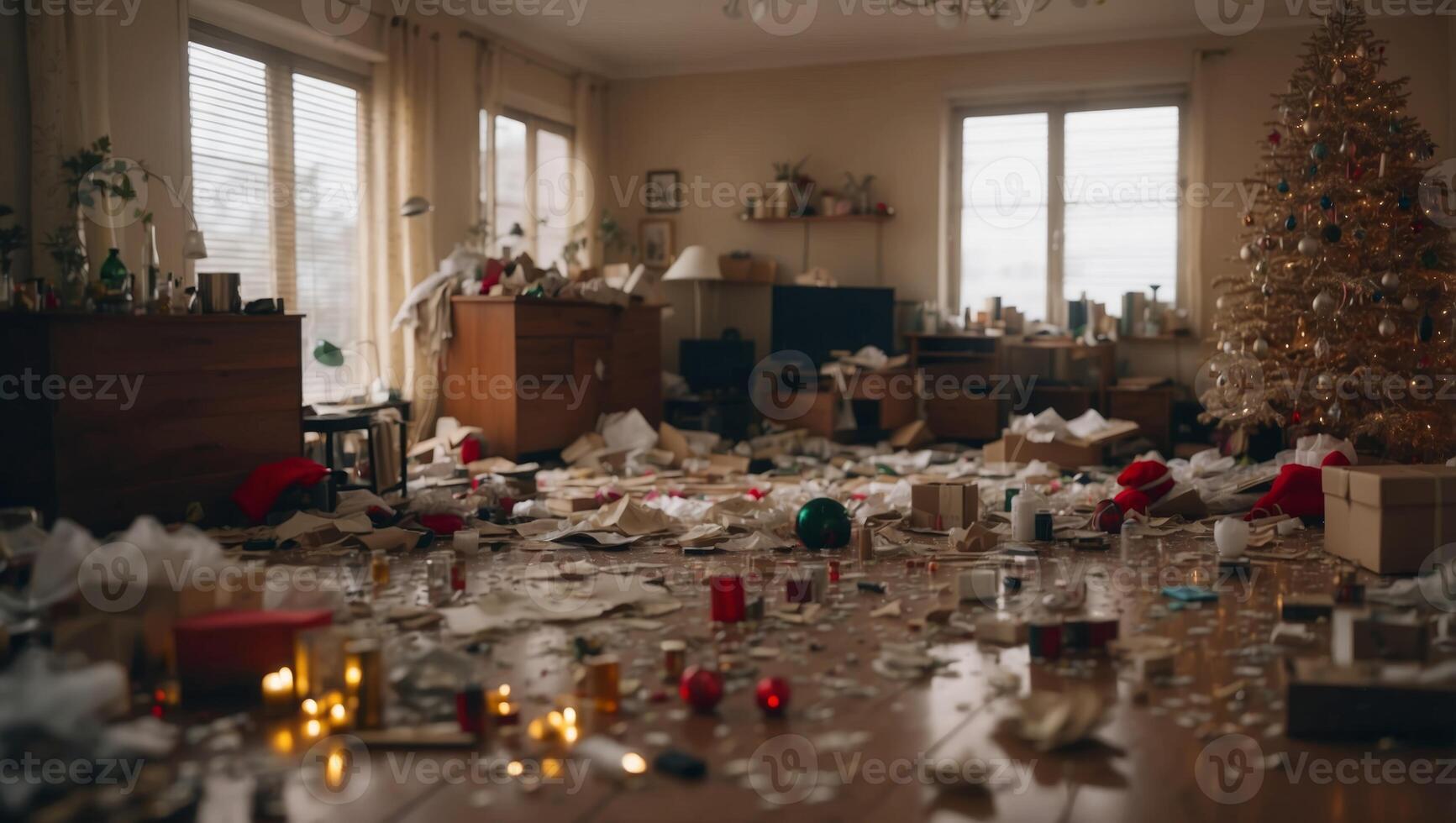 the mess in the room after the Christmas and New Year holidays. photo