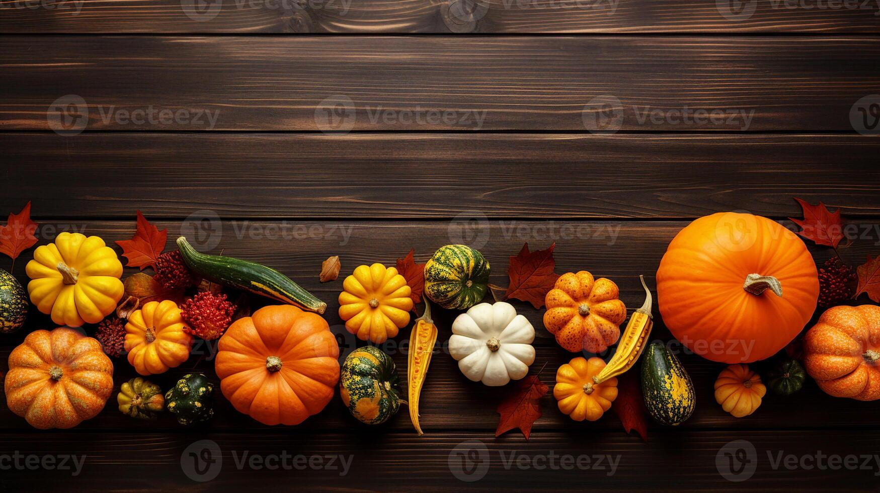 pumpkins concept on brown wooden table photo