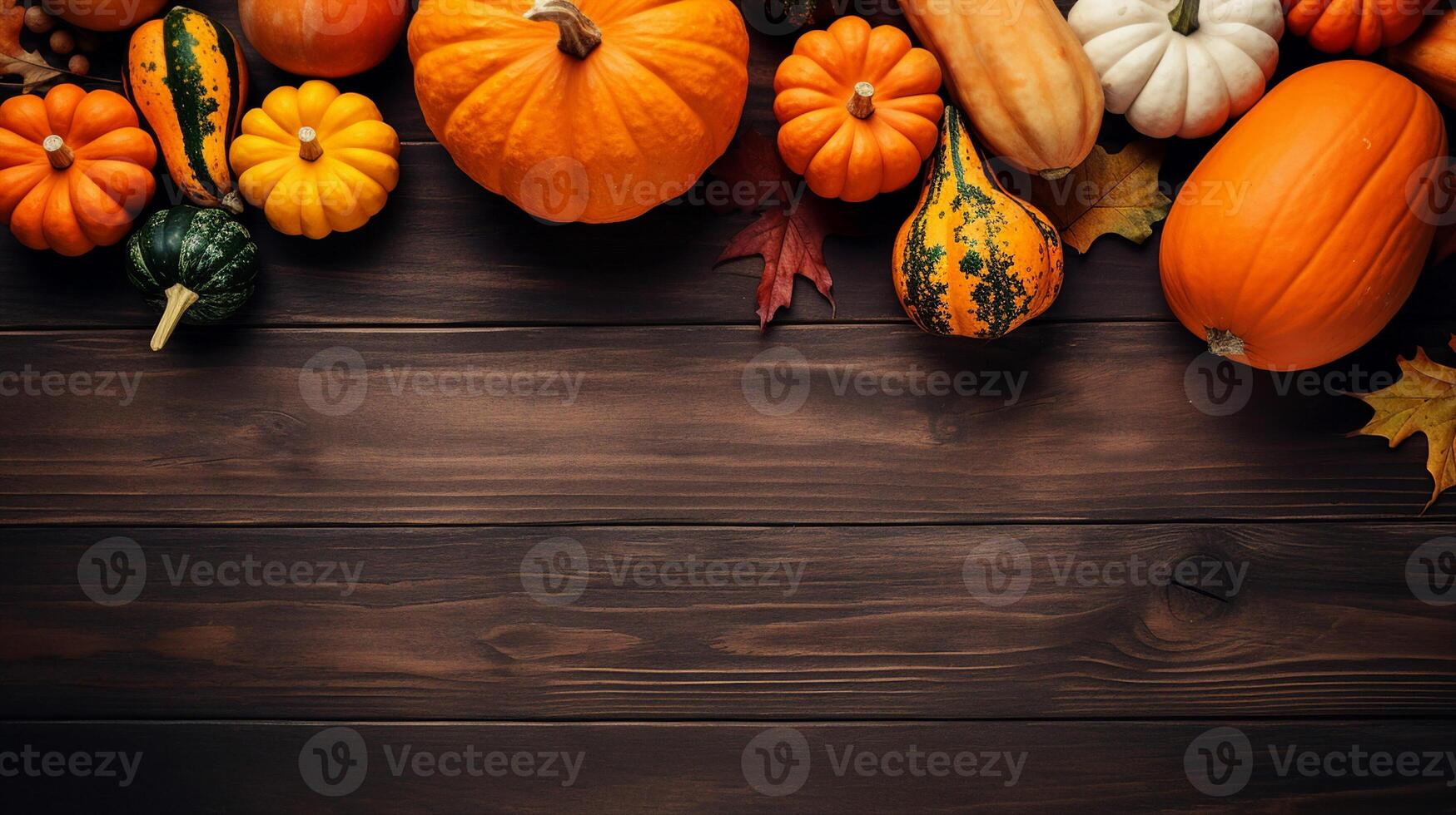 pumpkins concept on brown wooden table photo