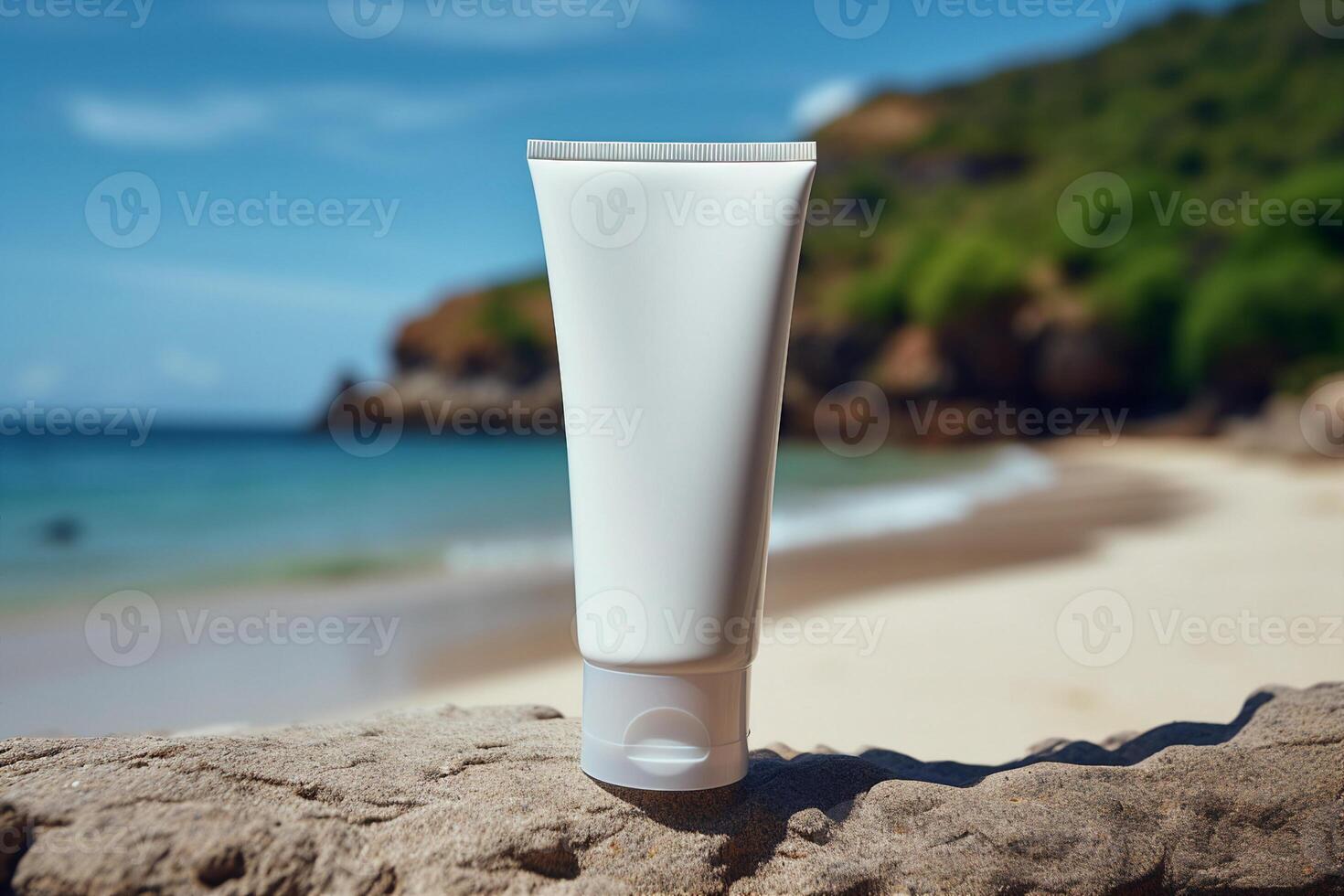 white blank tube on a stone on the beach photo