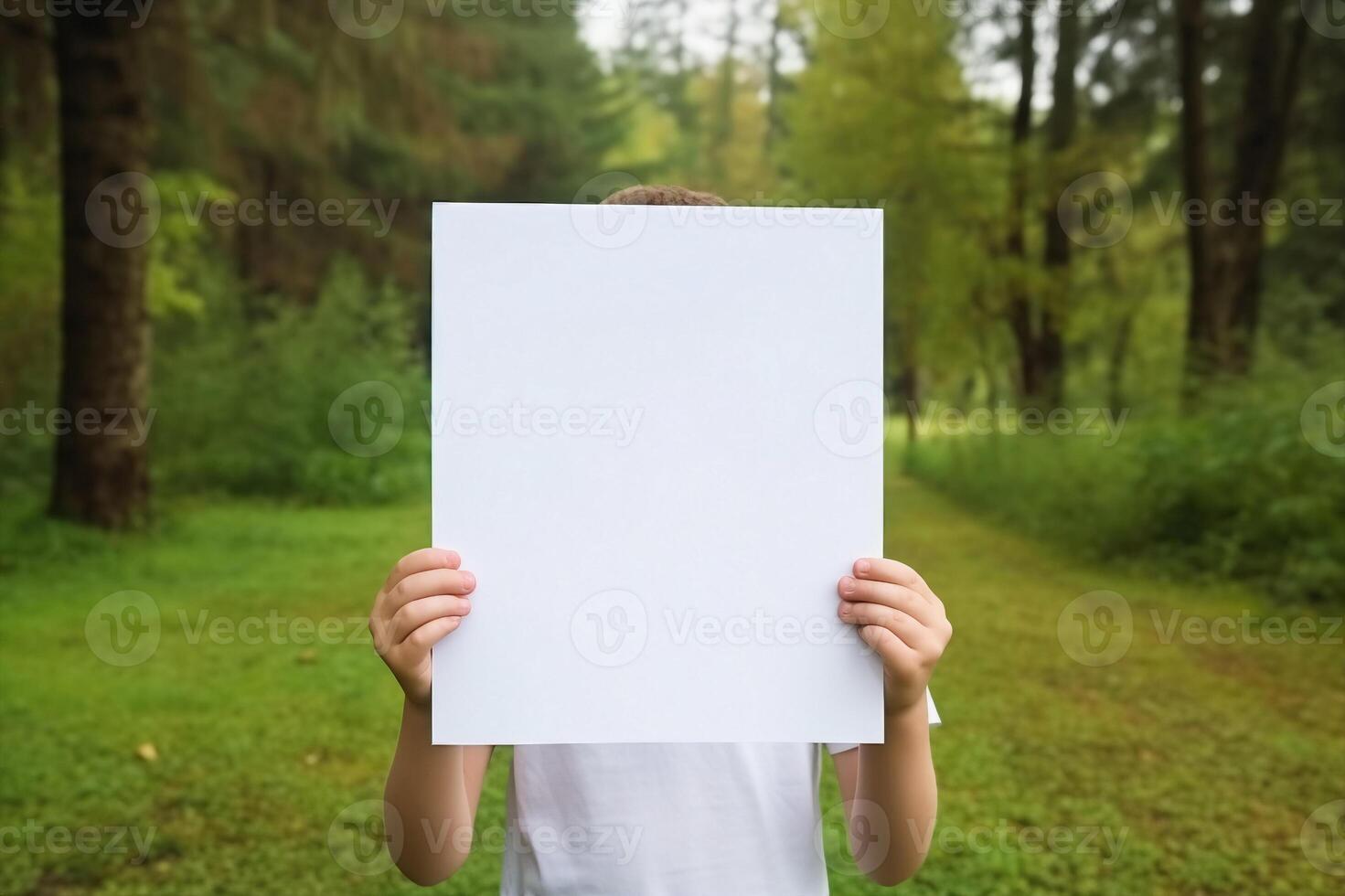 child hand hold blank paper photo