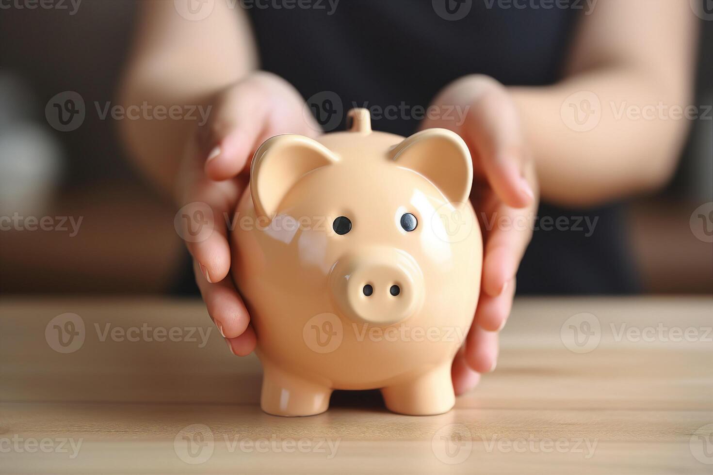 child hand hold piggy bank photo