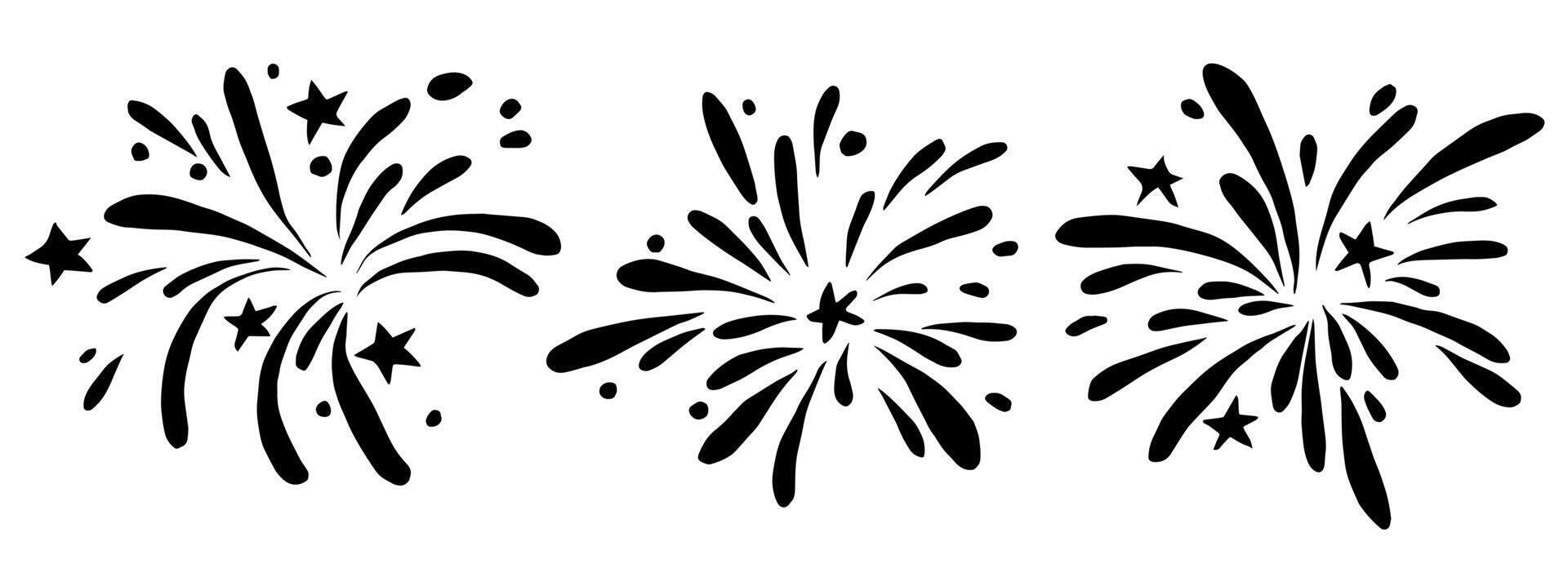 set of fireworks for american independence day. black and white illustration vector