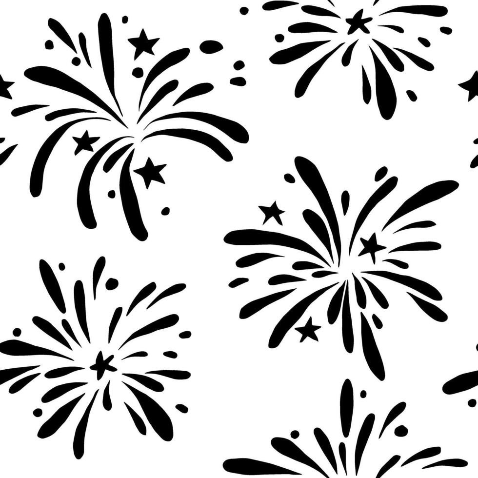 seamless pattern of fireworks and stars for American Independence Day. black and white illustration vector