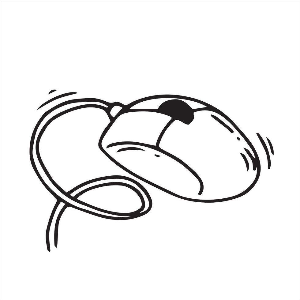 Compact mouse. Black and white drawing in sketch style, vintage graphic vector