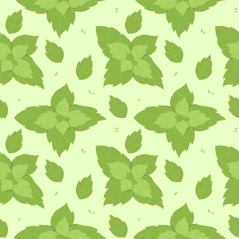 Mint seamless pattern on a light background. Light background with green leaves vector
