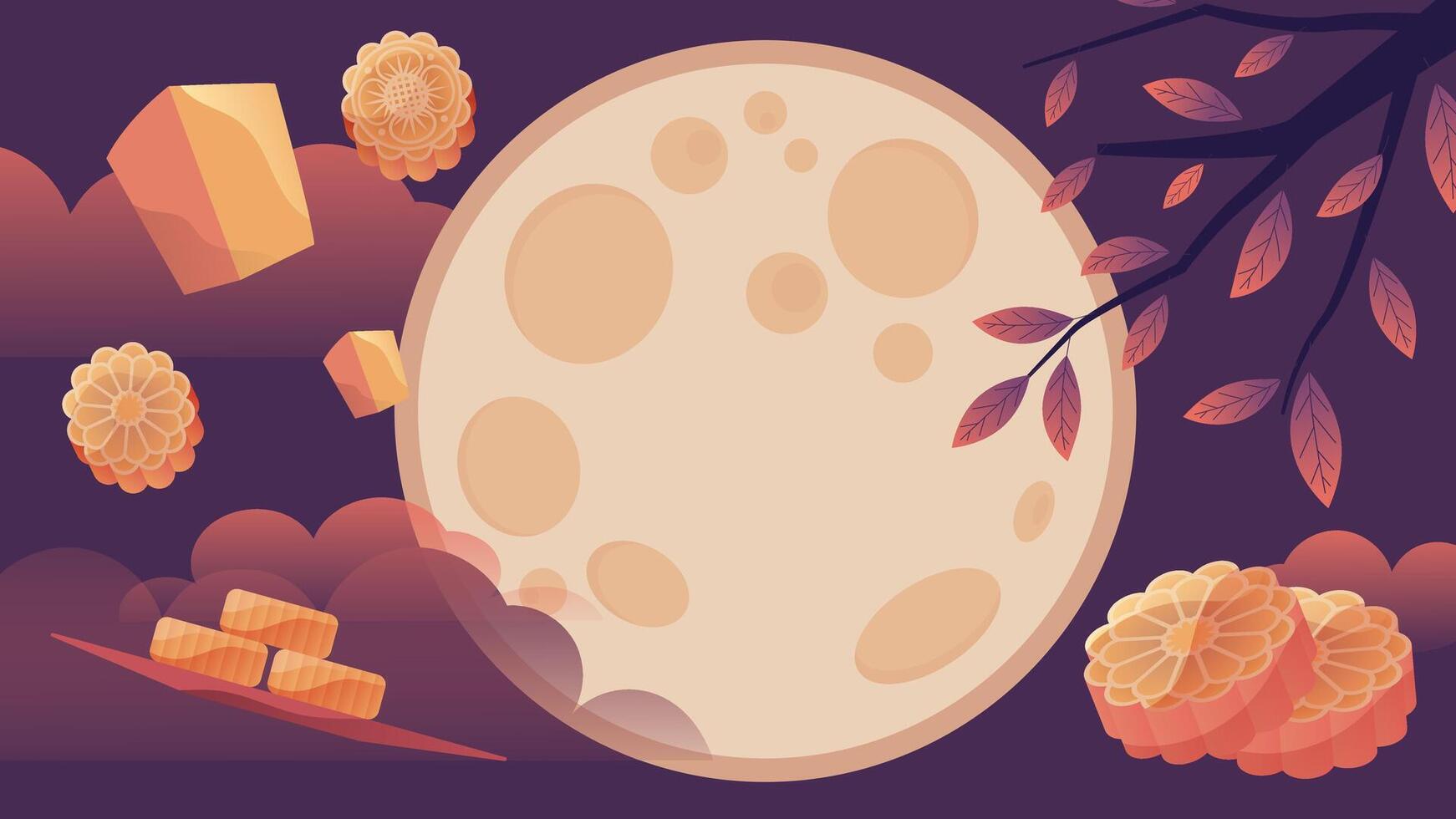 The moon, mooncakes, osmanthus tree, and Kongming lanterns, a background illustration celebrating the Mid-Autumn Festival vector