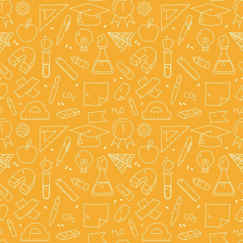 back to school doodle pattern. school supplies vector
