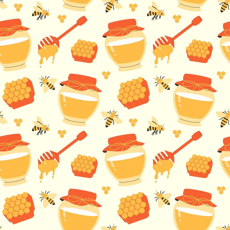 honey seamless pattern. Honeycombs, bees, honey vector