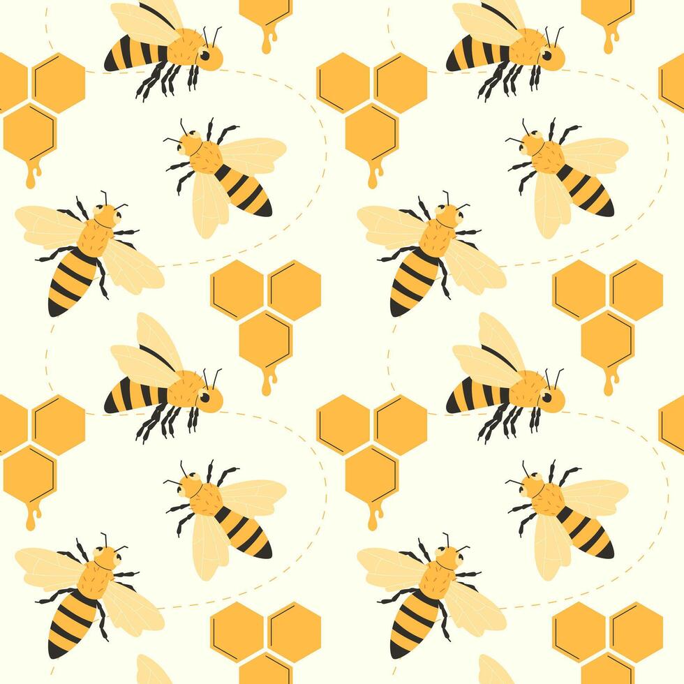 bees and honeycomb seamless pattern vector